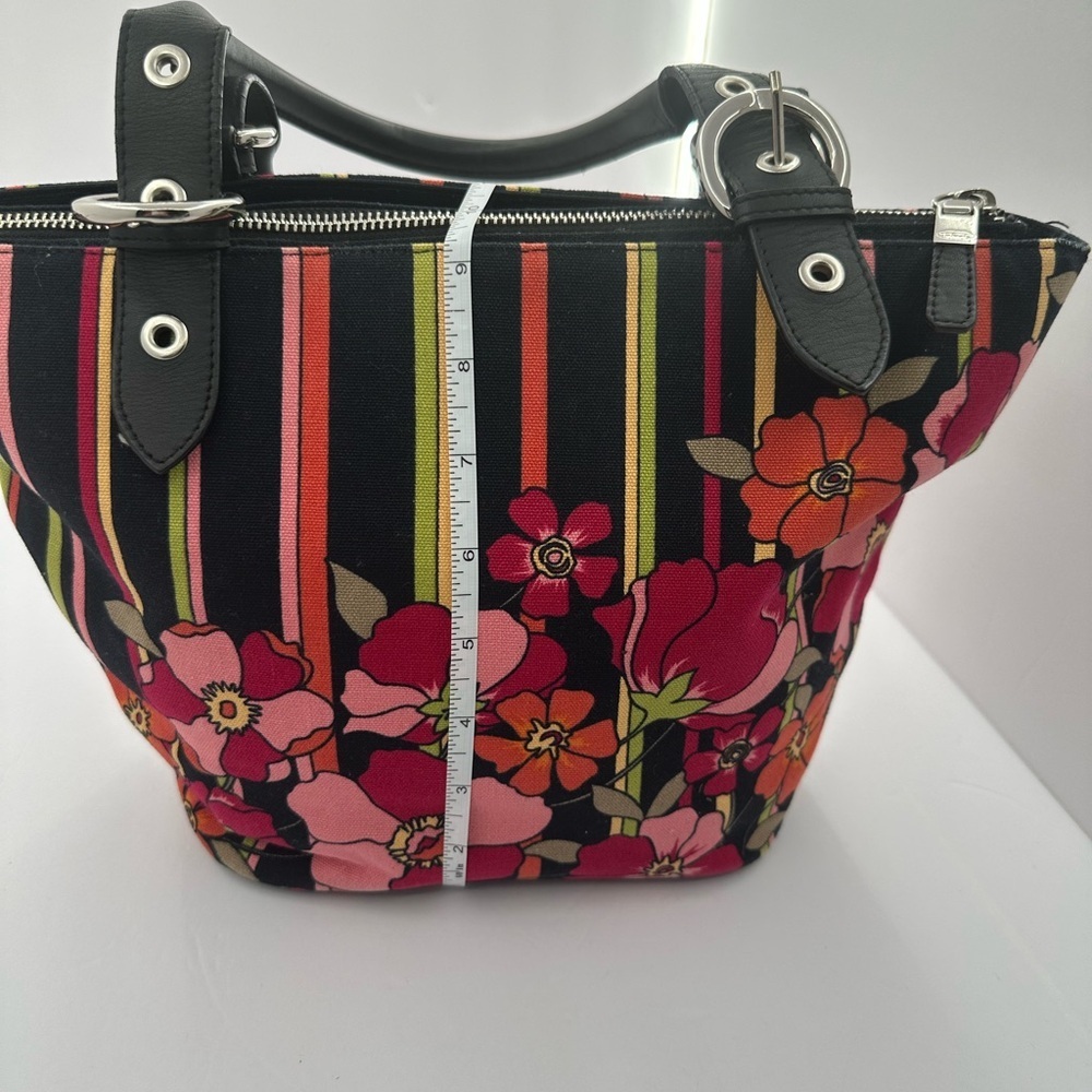 Talbots Black Floral Stripe Tote with Pink & Orange Blooms - Picture 2 of 9